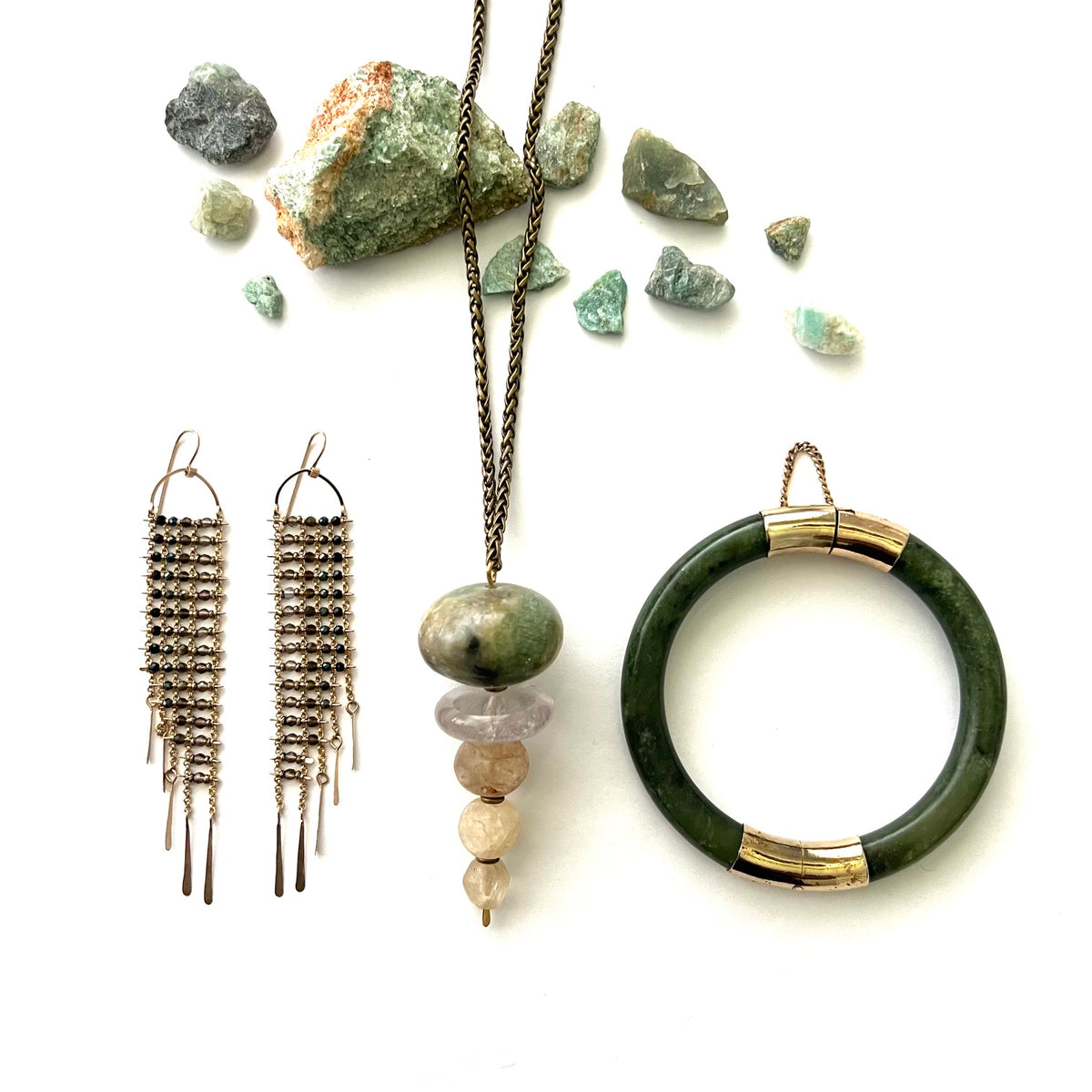 Demimonde Large Nephrite and Agate Terra Necklace