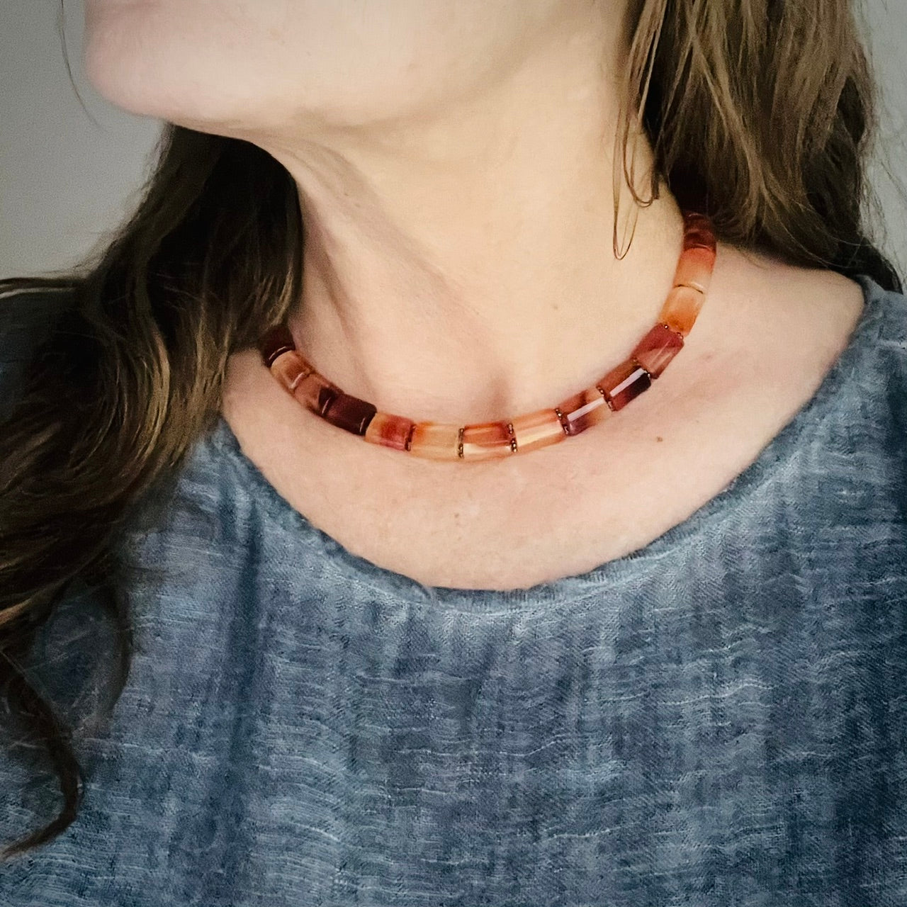 Vintage Carnelian Blood Moon Beaded Choker