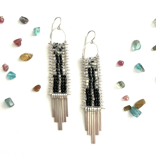 Silver Tapestry Earrings with Rutile Quartz and Spinel