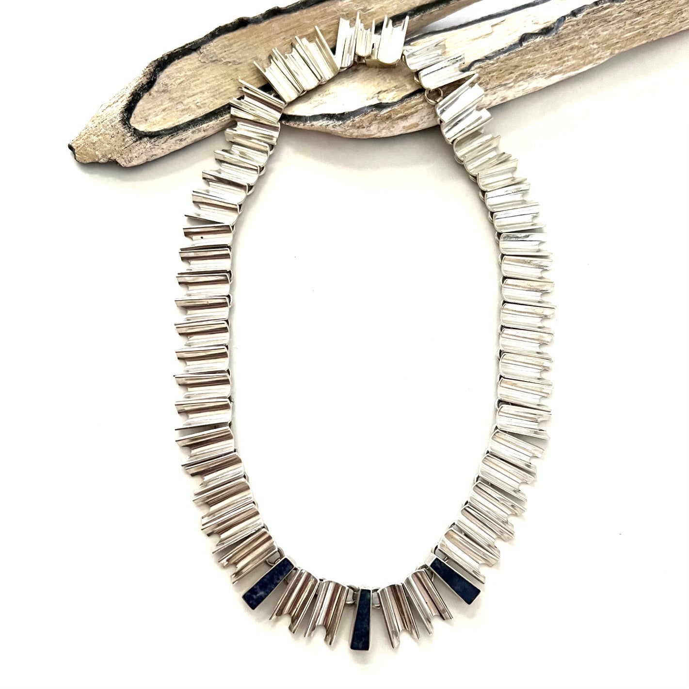 Vintage Modernist Silver and Lapis Choker Necklace