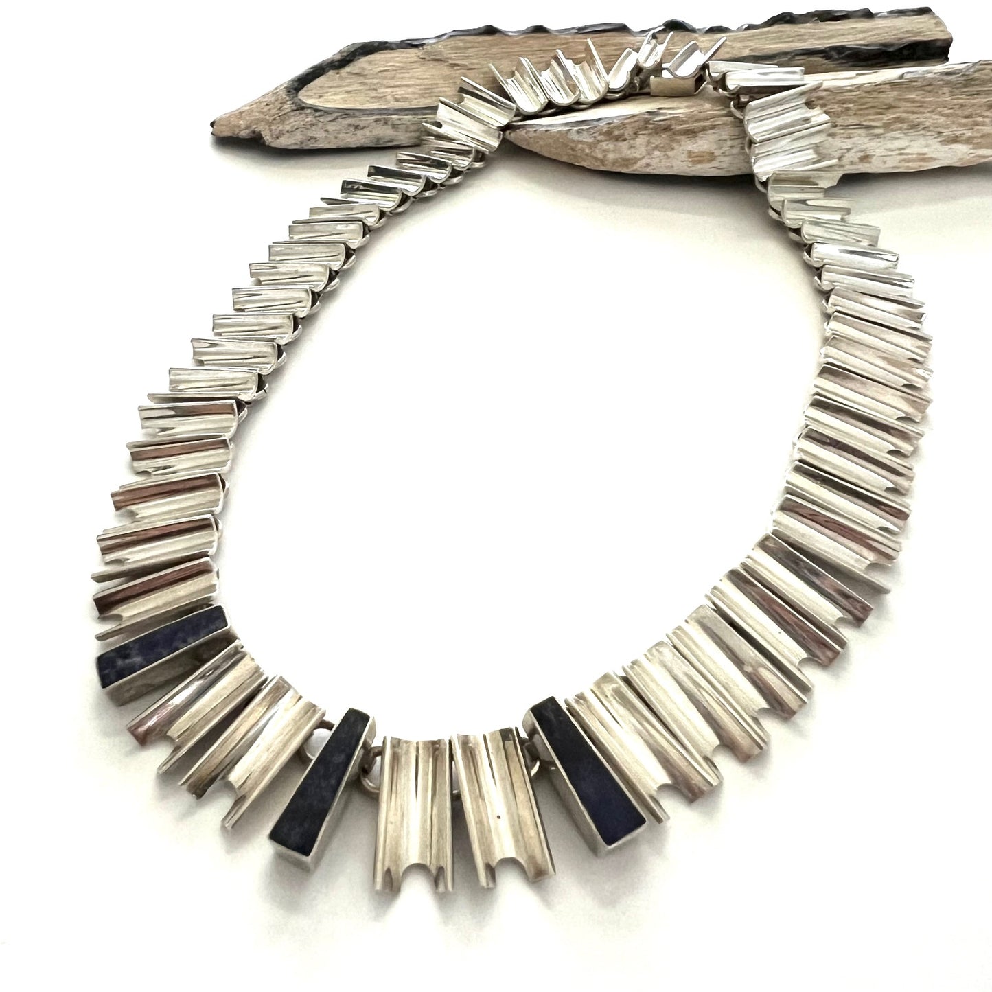 Vintage Modernist Silver and Lapis Choker Necklace