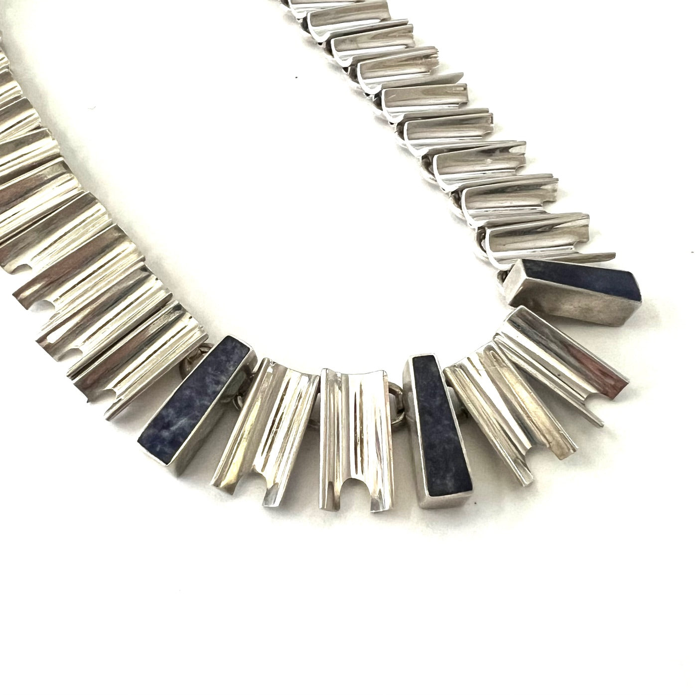 Vintage Modernist Silver and Lapis Choker Necklace