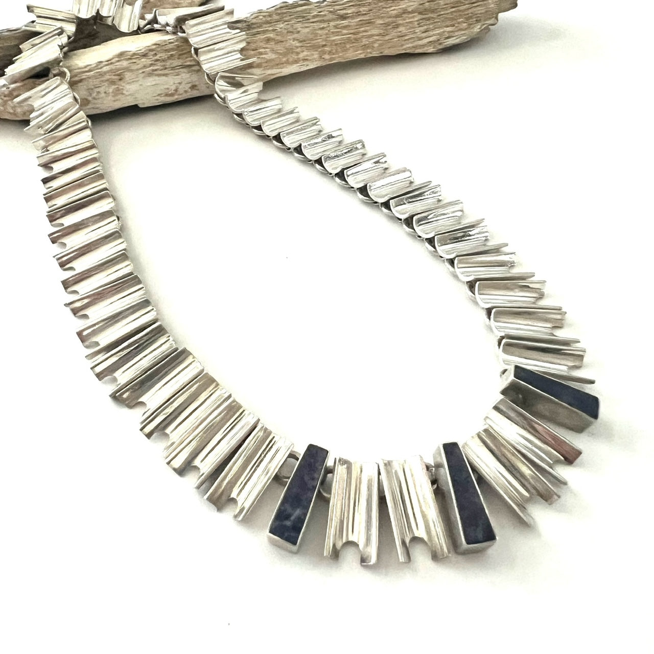 Vintage Modernist Silver and Lapis Choker Necklace