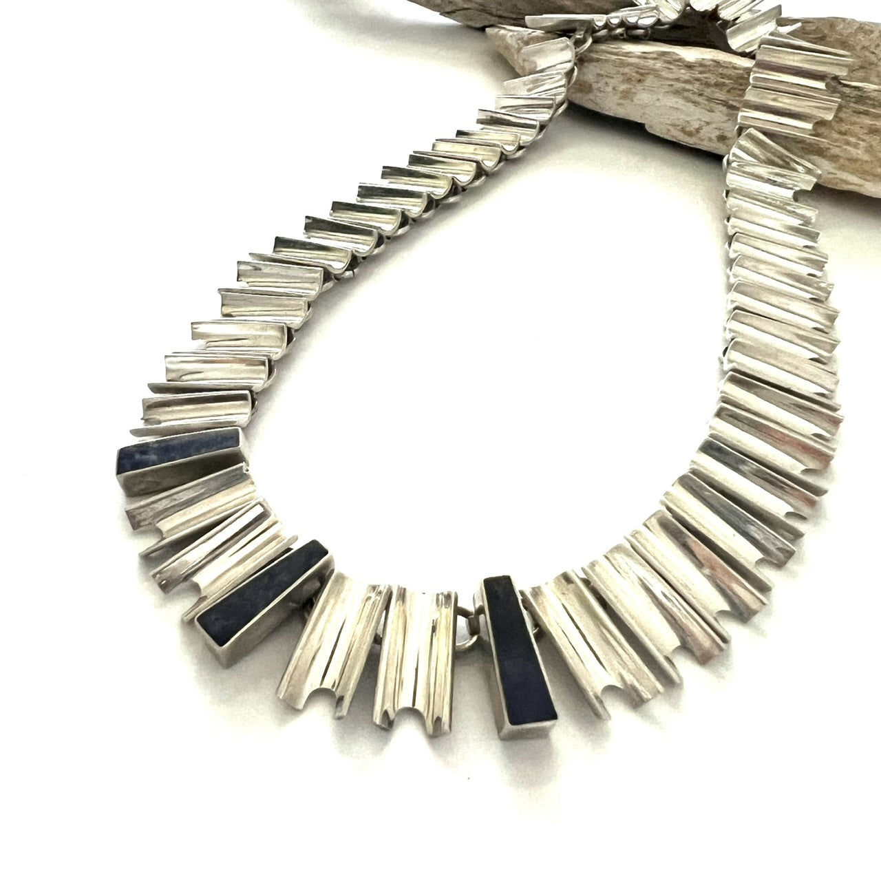 Vintage Modernist Silver and Lapis Choker Necklace