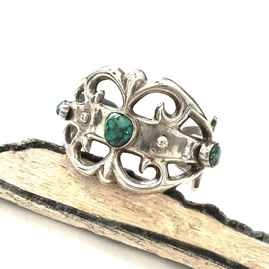 Vintage Silver abd Turquoise Navajo Sandcast Cuff