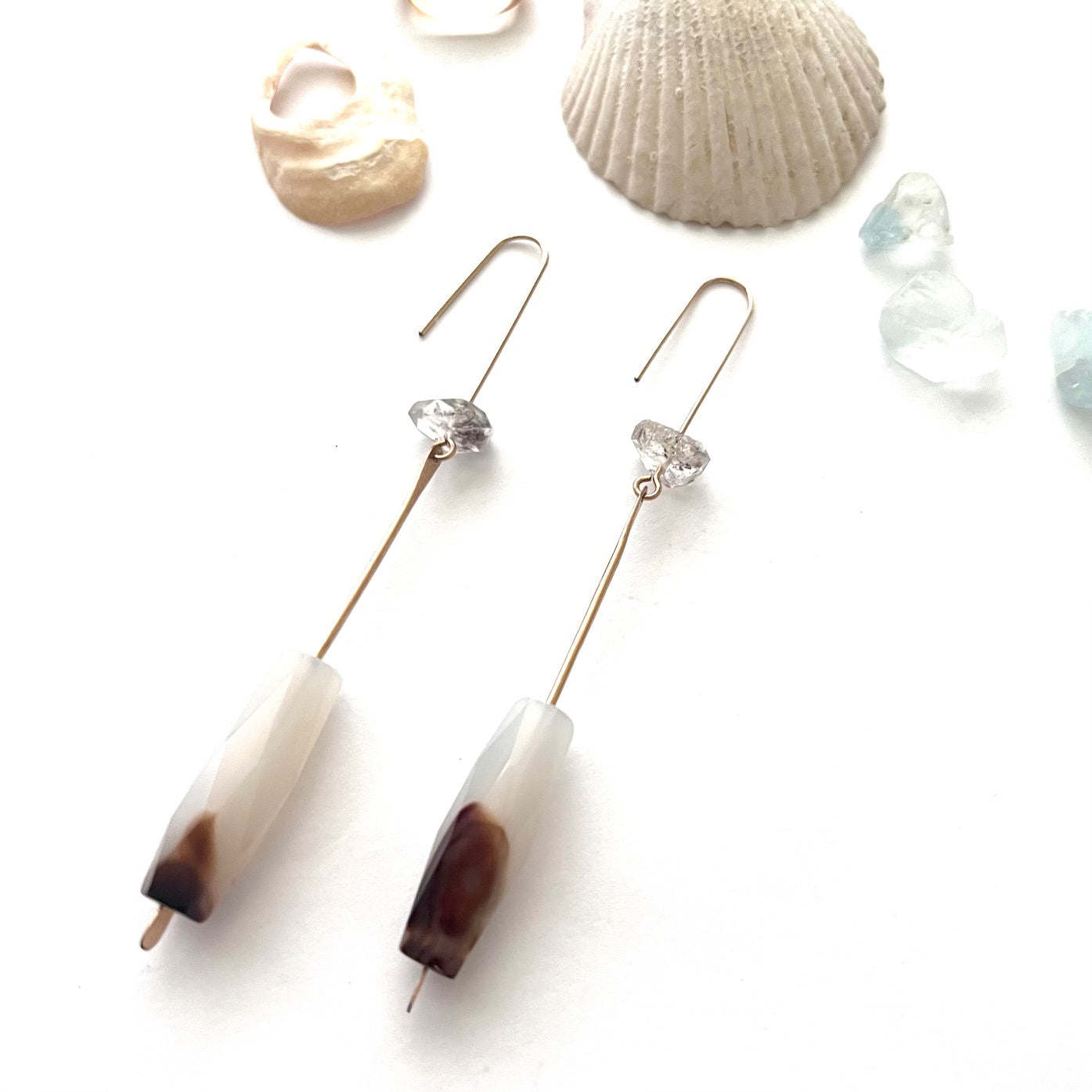 Demimonde Terra Earrings with Agate and Herkimer Diamonds