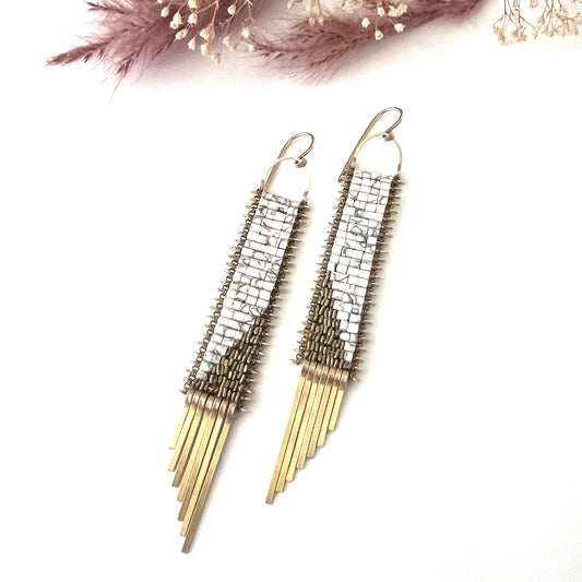 Demimonde Marble Temple Earrings with White Howlite and Gold
