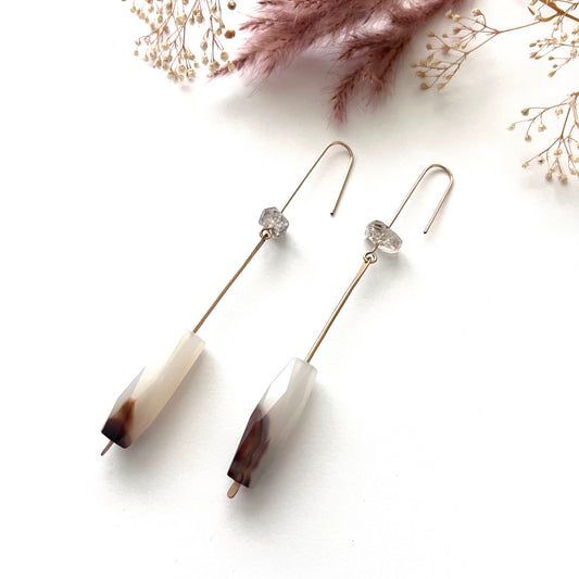 Demimonde Terra Earrings with Agate and Herkimer Diamonds