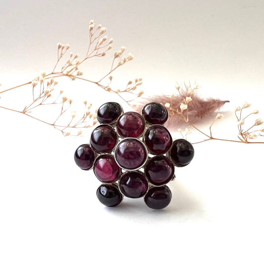 Vintage Silver and Garnet Cluster Cocktail Ring