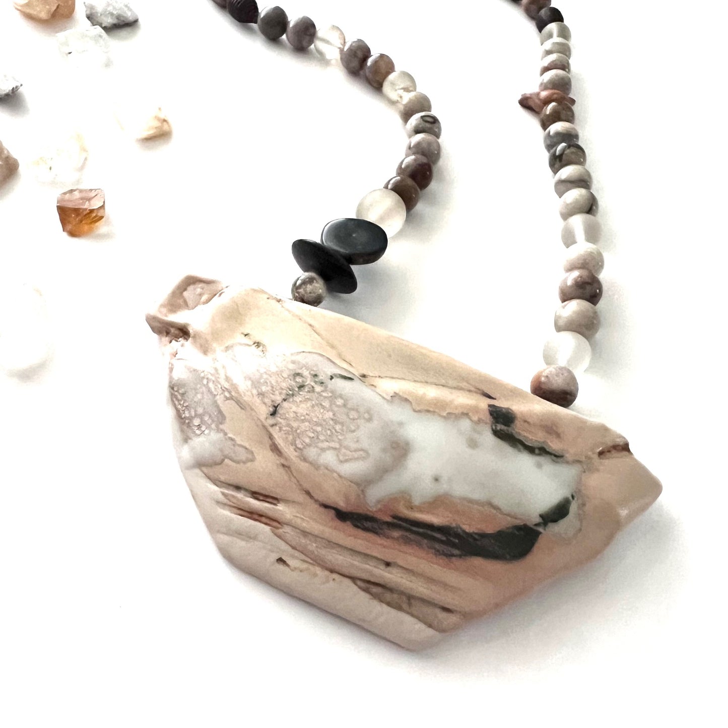 Vintage Nina Garaldi Agate and Ceramic Statement Necklace