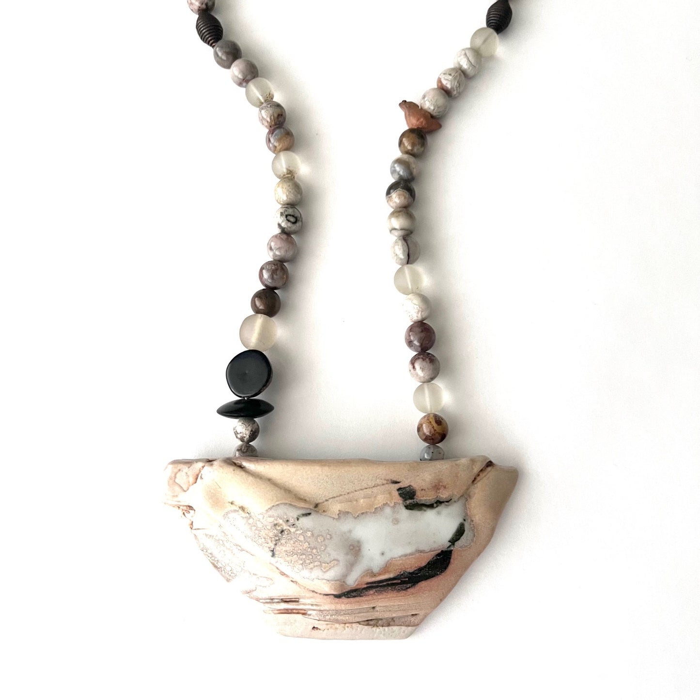 Vintage Nina Garaldi Agate and Ceramic Statement Necklace