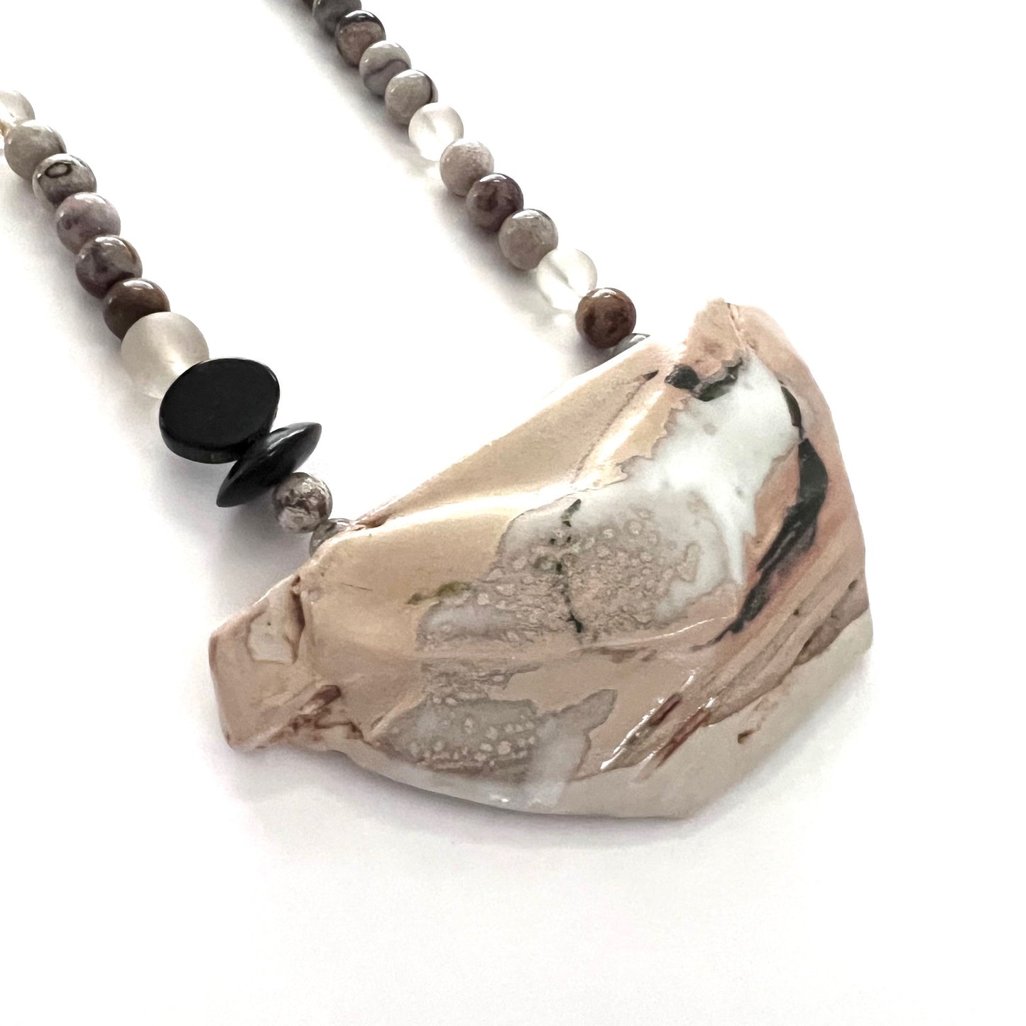 Vintage Nina Garaldi Agate and Ceramic Statement Necklace