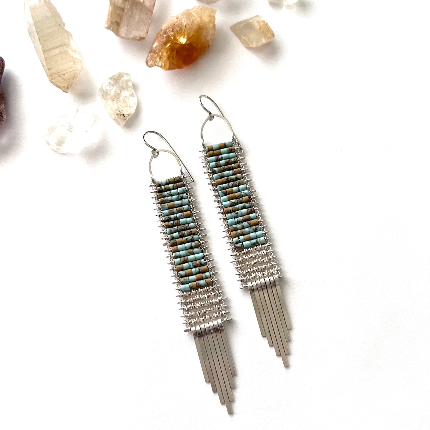 Demimonde Sterling Silver and Earthy Turquoise Tapestry Earrings