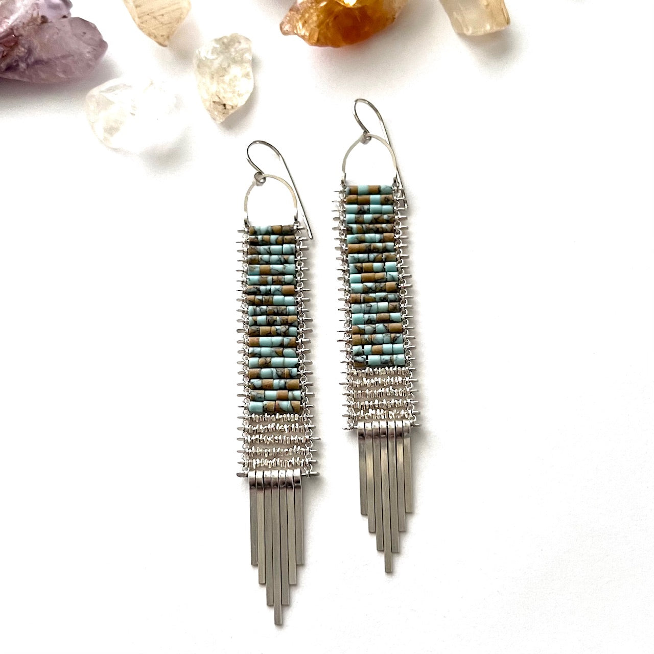 Demimonde Sterling Silver and Earthy Turquoise Tapestry Earrings