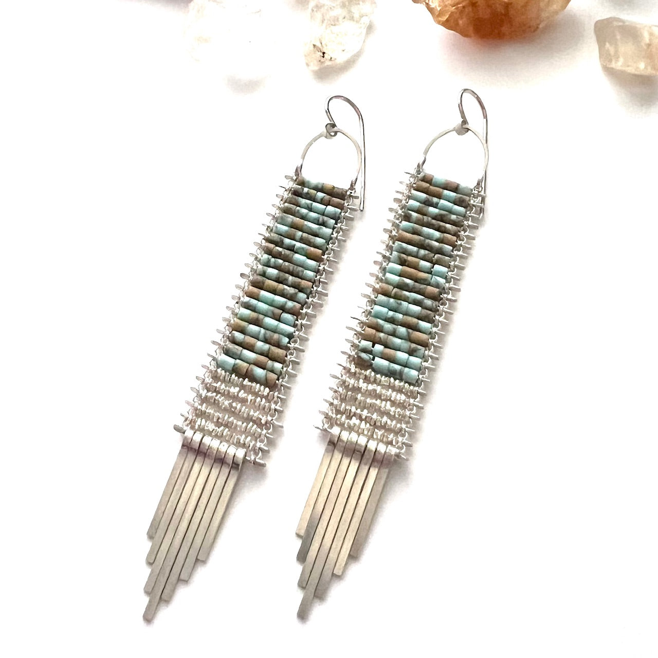 Demimonde Sterling Silver and Earthy Turquoise Tapestry Earrings