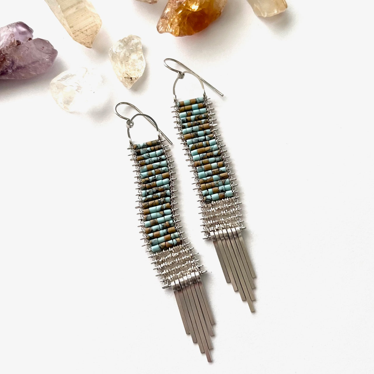 Demimonde Sterling Silver and Earthy Turquoise Tapestry Earrings