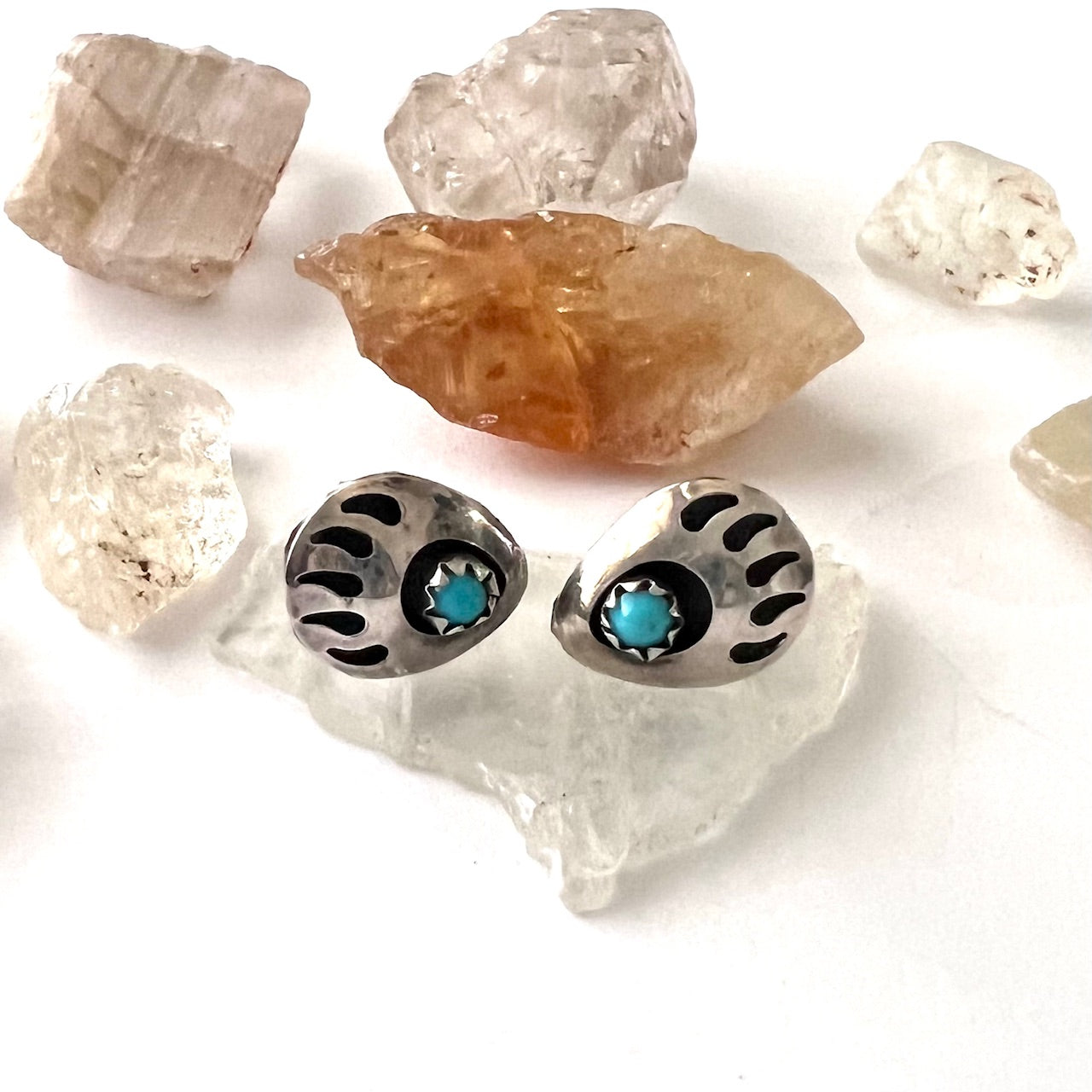 Vintage Sterling Silver and Turquoise Bear Paw Earrings