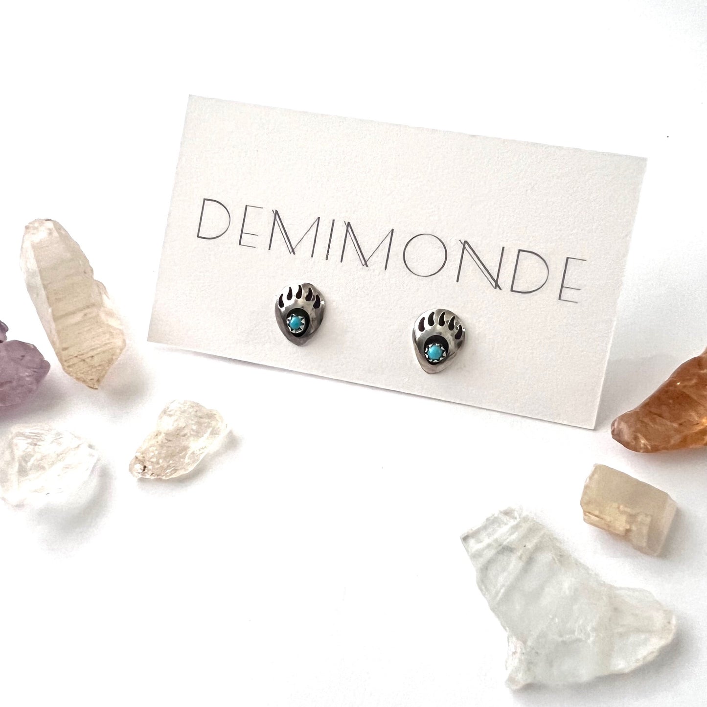 Vintage Sterling Silver and Turquoise Bear Paw Earrings