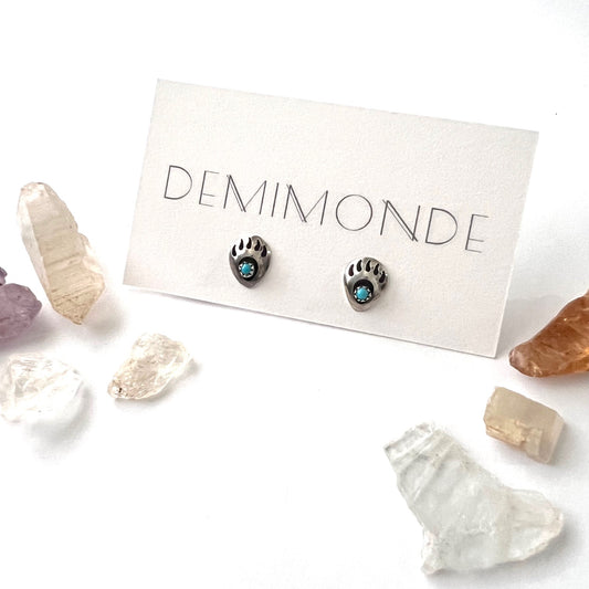 Vintage Sterling Silver and Turquoise Bear Paw Earrings