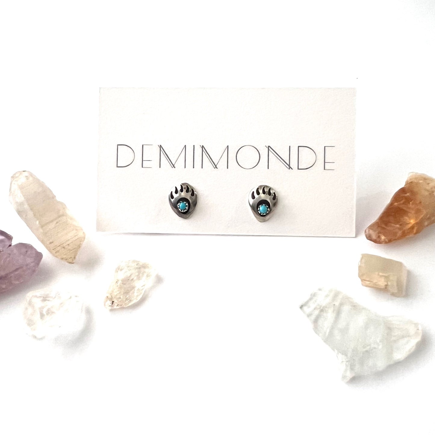 Vintage Sterling Silver and Turquoise Bear Paw Earrings