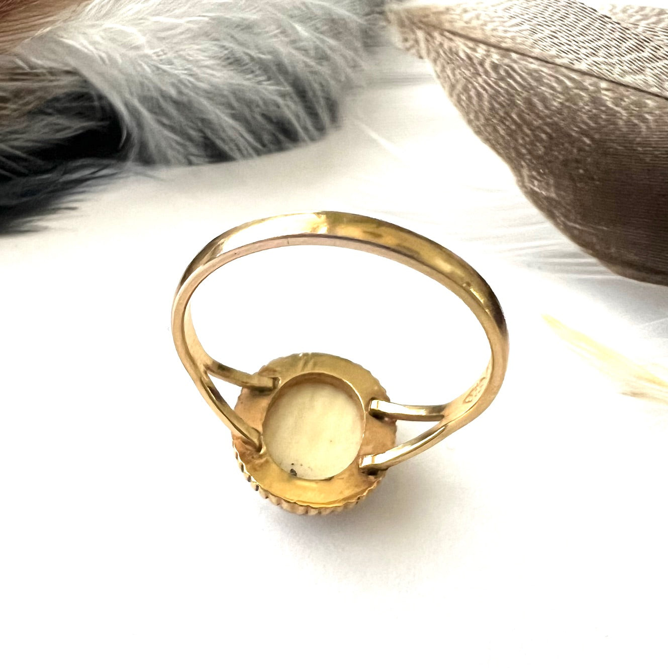 Scrimshaw Ship Gold Filled Ring