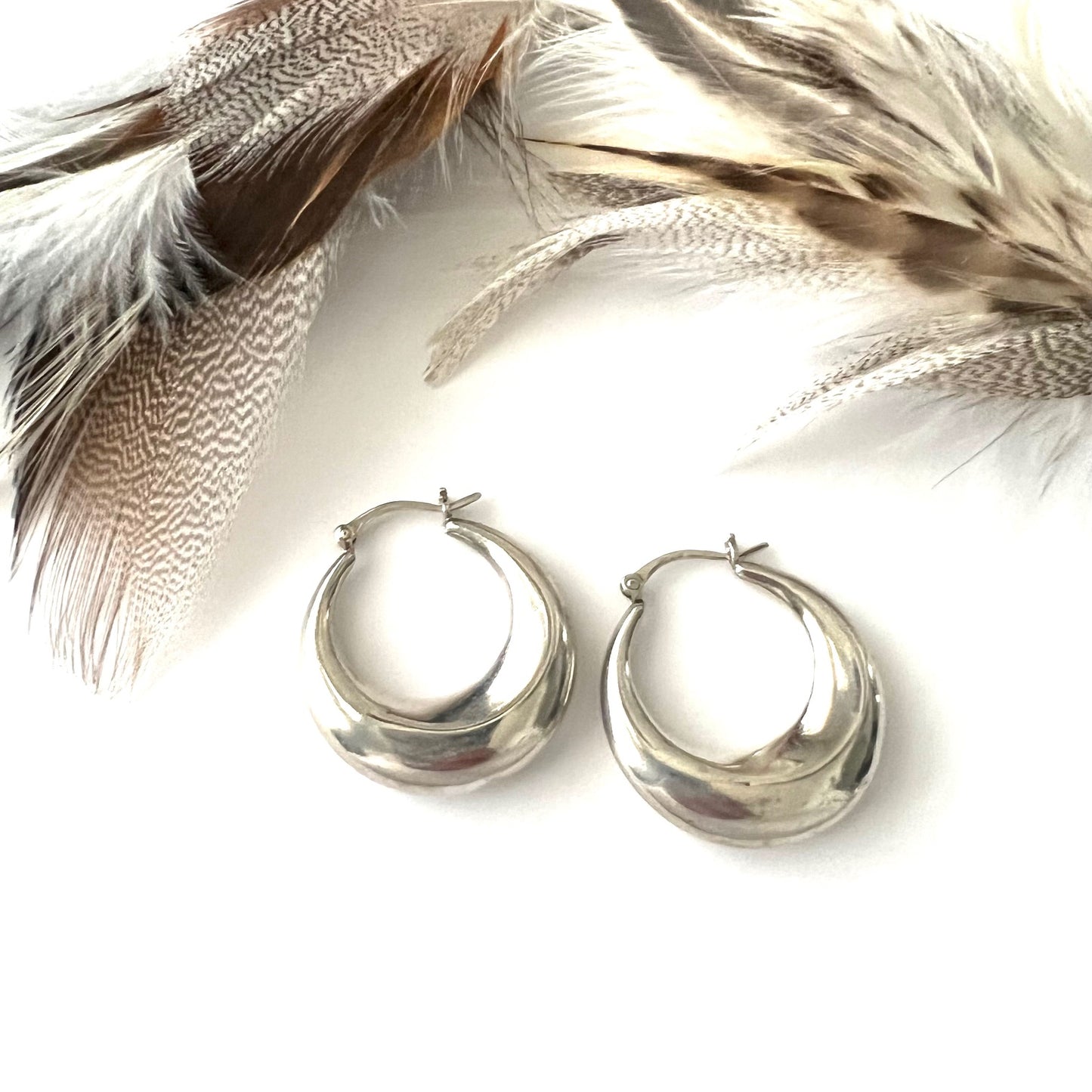 Earthy Sterling Silver Vintage Hoops Earrings
