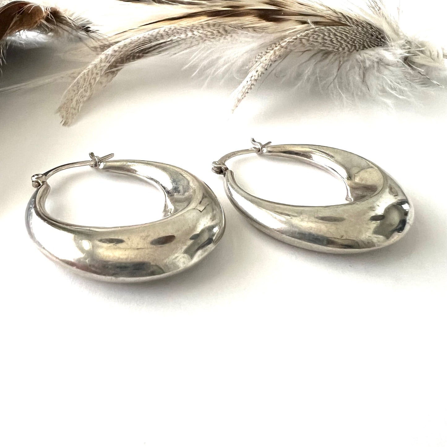 Earthy Sterling Silver Vintage Hoops Earrings