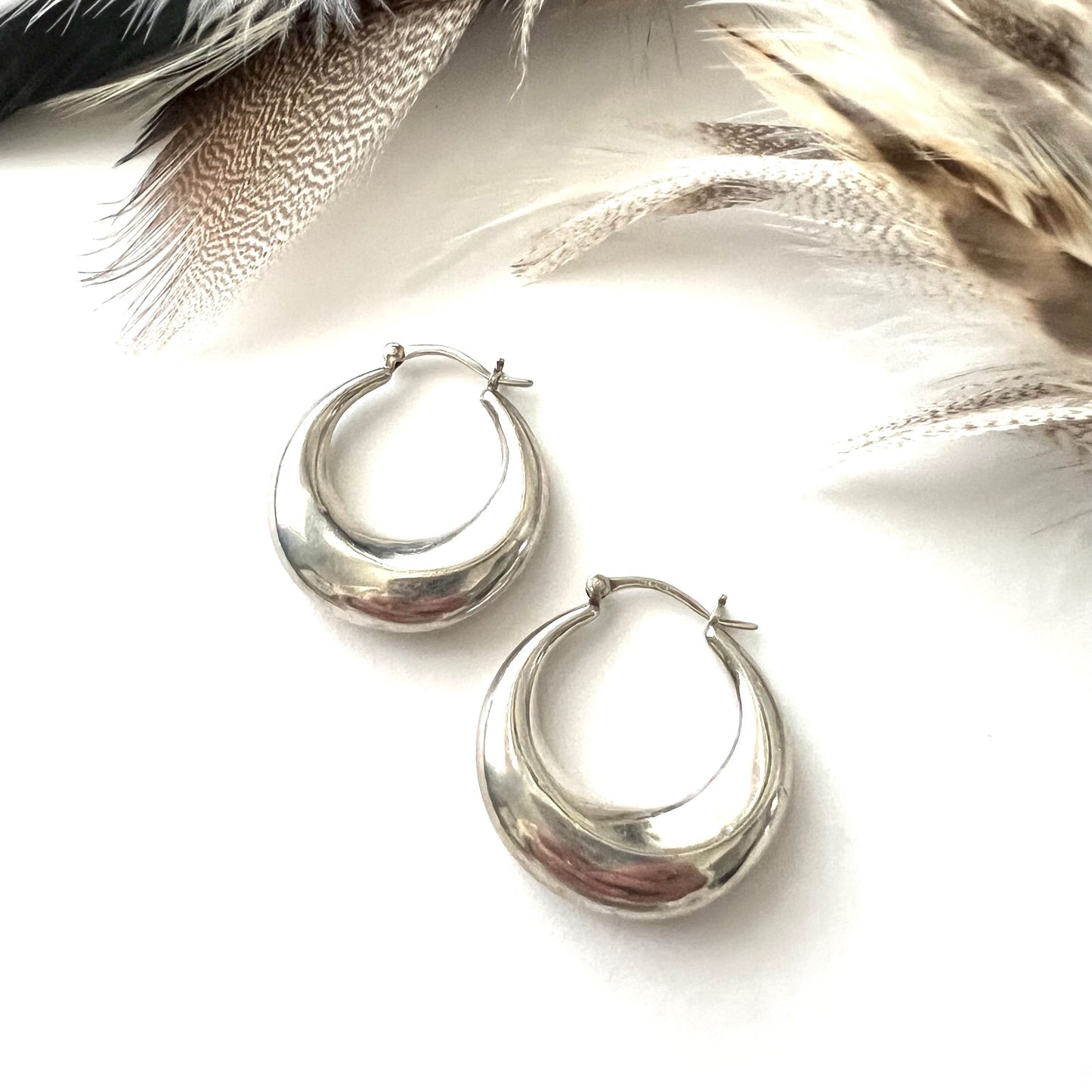 Earthy Sterling Silver Vintage Hoops Earrings