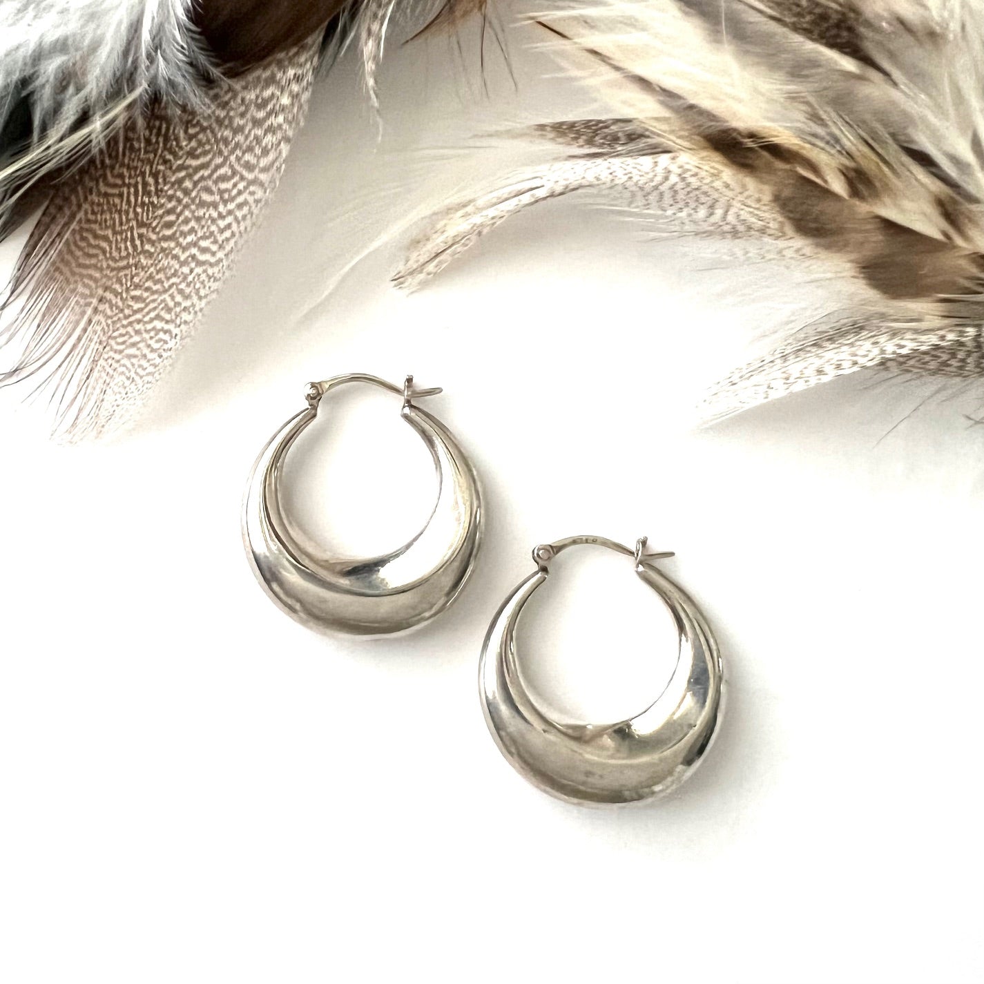 Earthy Sterling Silver Vintage Hoops Earrings