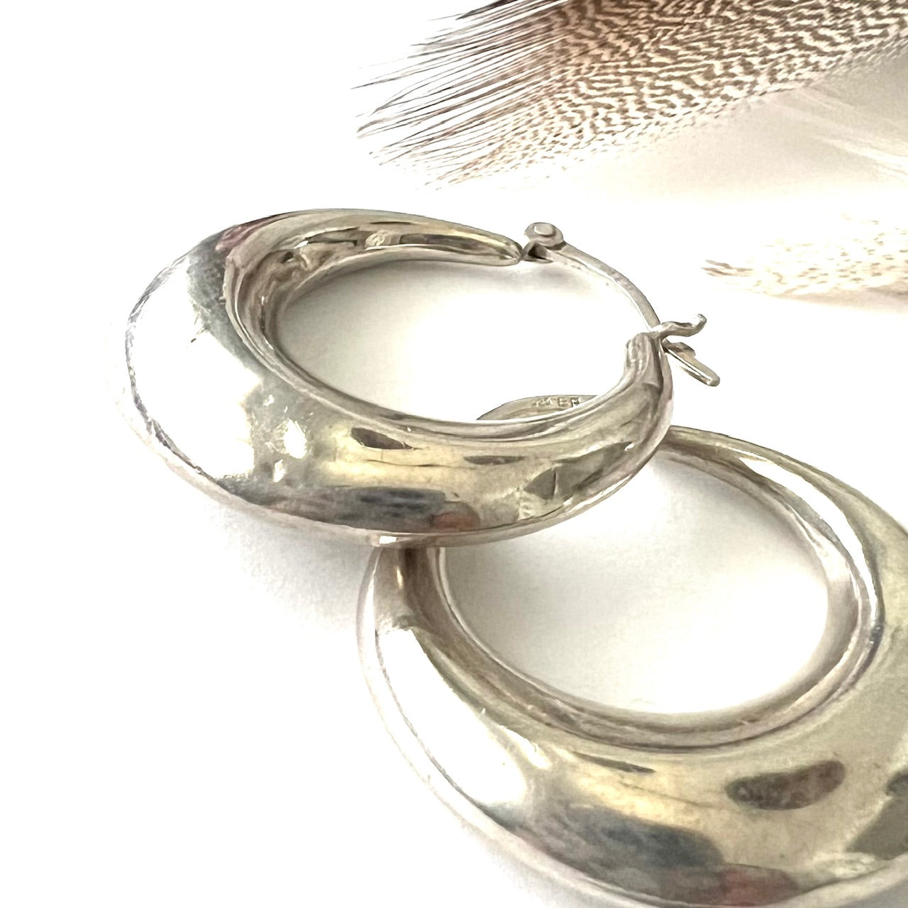 Earthy Sterling Silver Vintage Hoops Earrings