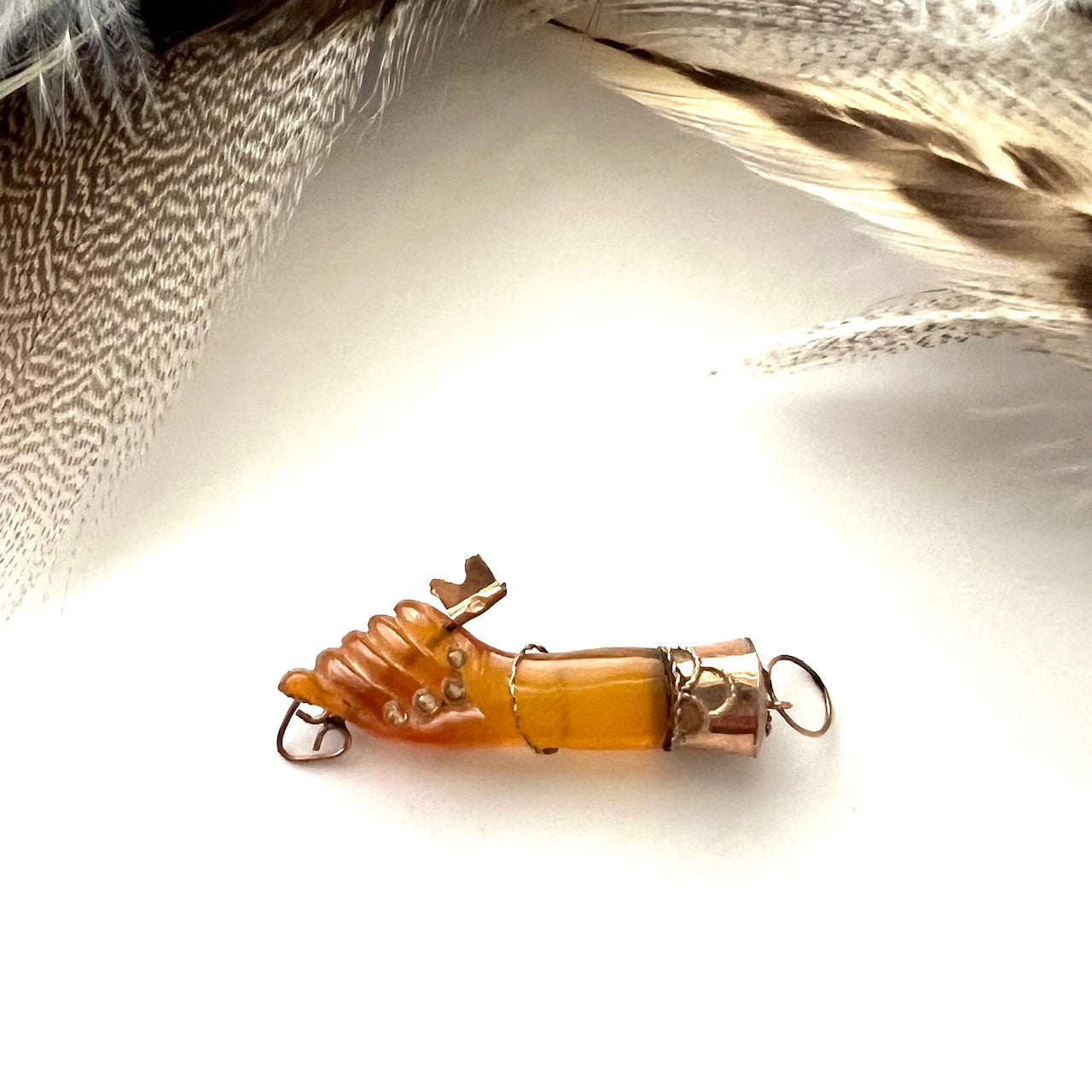 Vintage 10k Gold Mano Figa Carnelian Hand charm