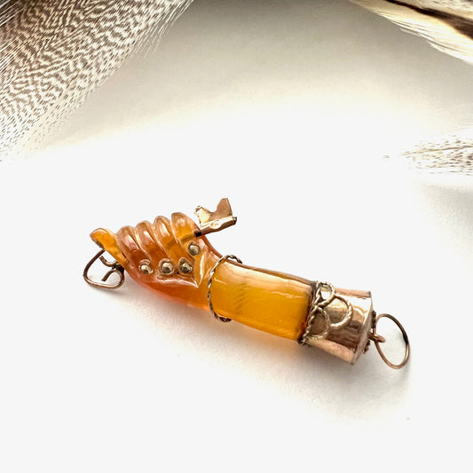 Vintage 10k Gold Mano Figa Carnelian Hand charm