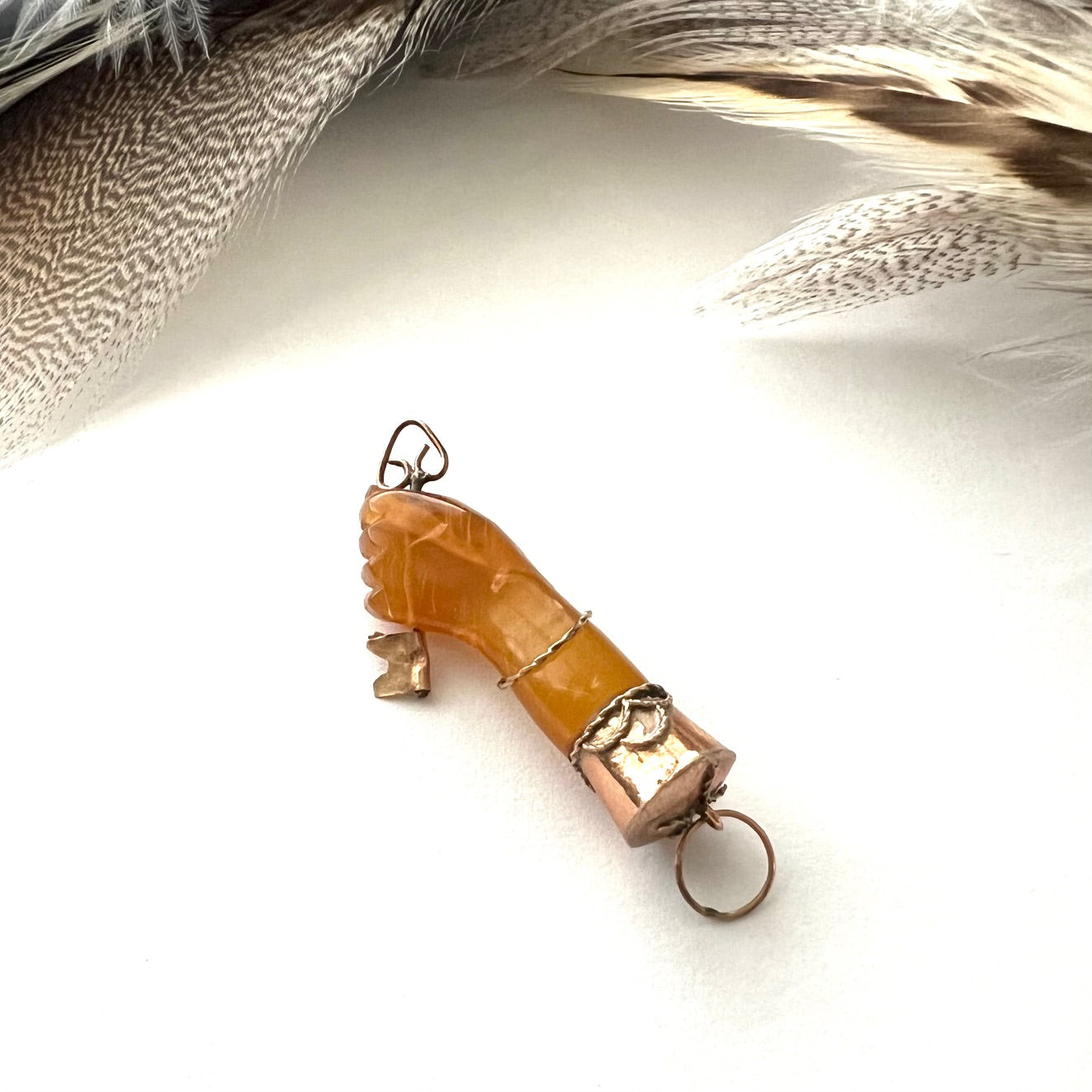 Vintage 10k Gold Mano Figa Carnelian Hand charm