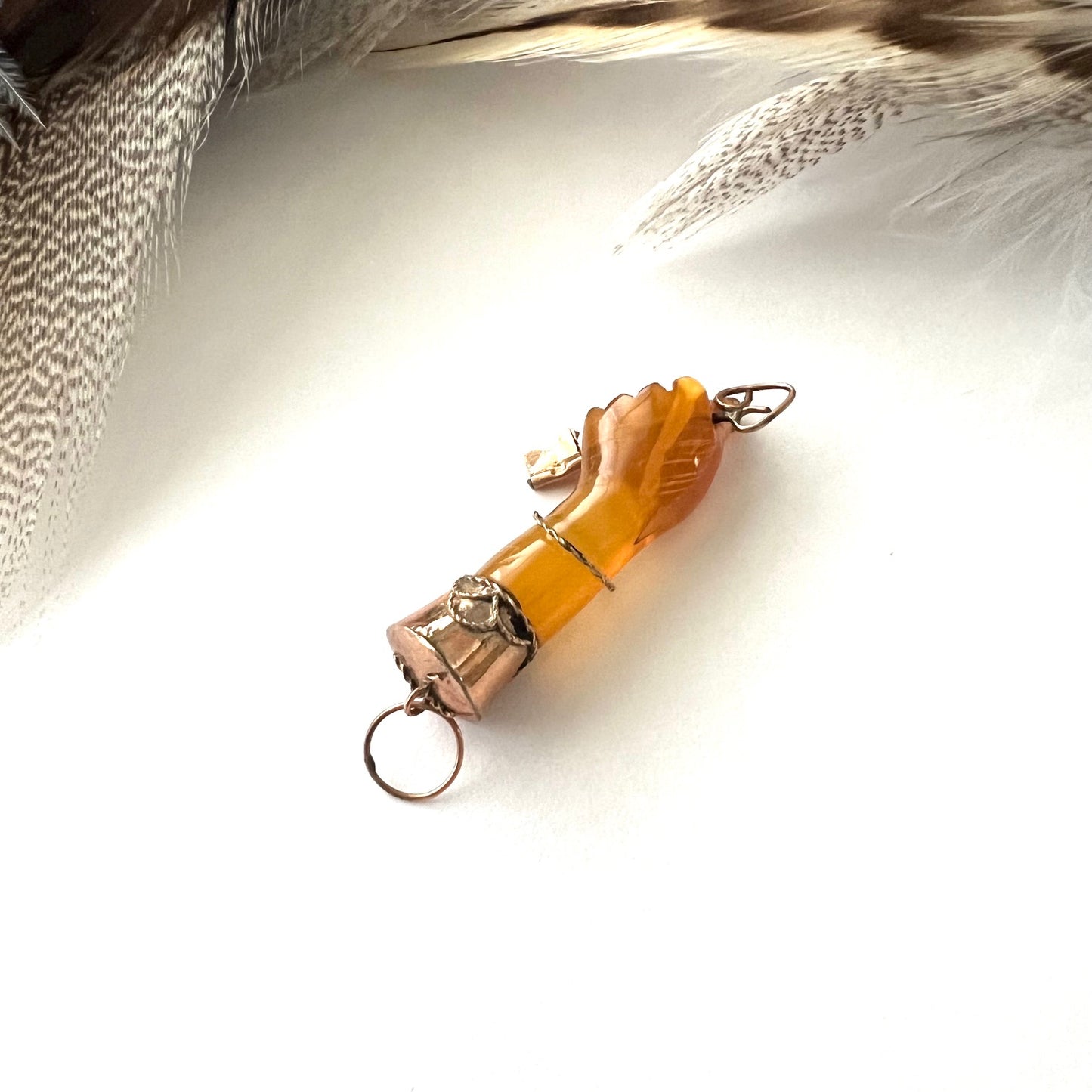 Vintage 10k Gold Mano Figa Carnelian Hand charm