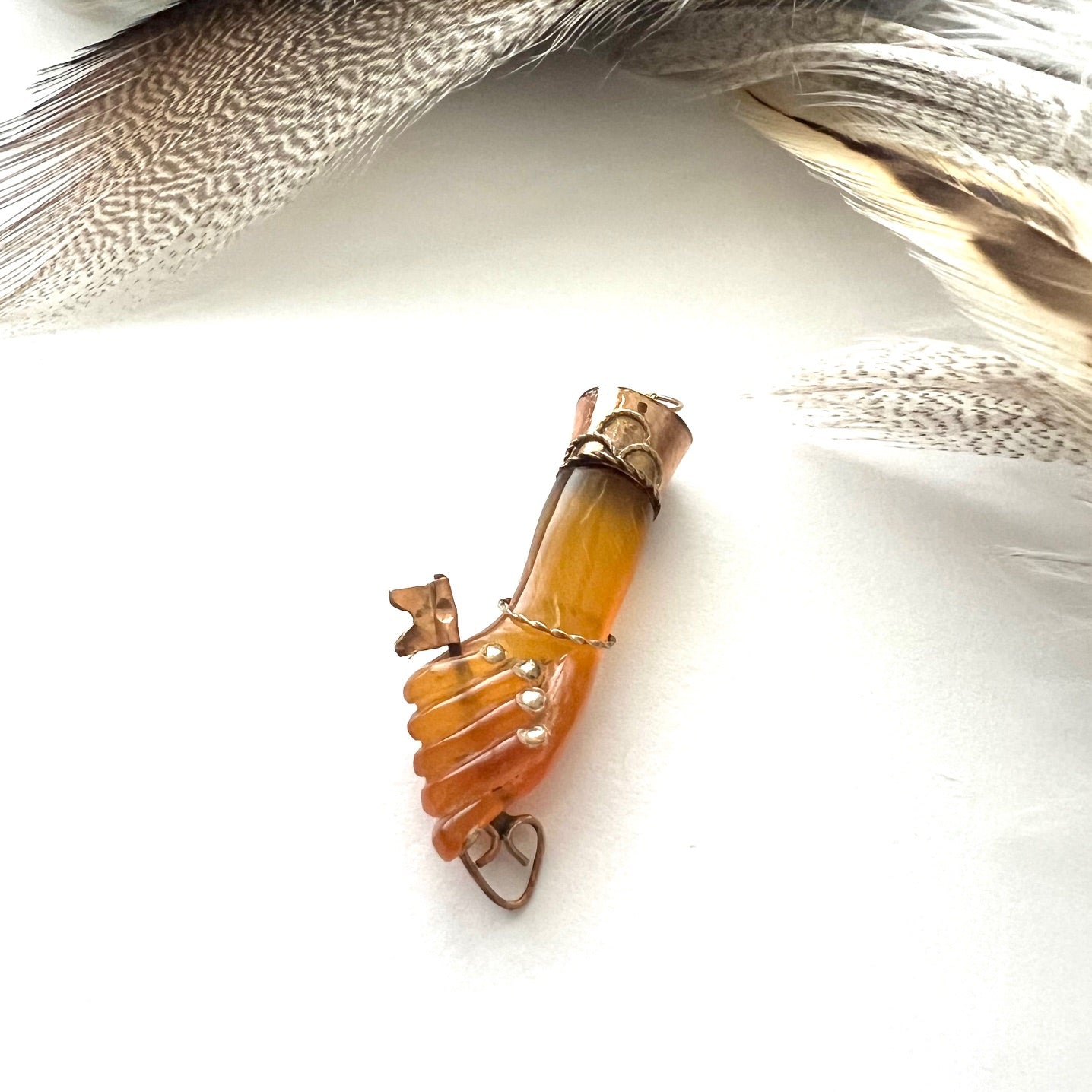 Vintage 10k Gold Mano Figa Carnelian Hand charm