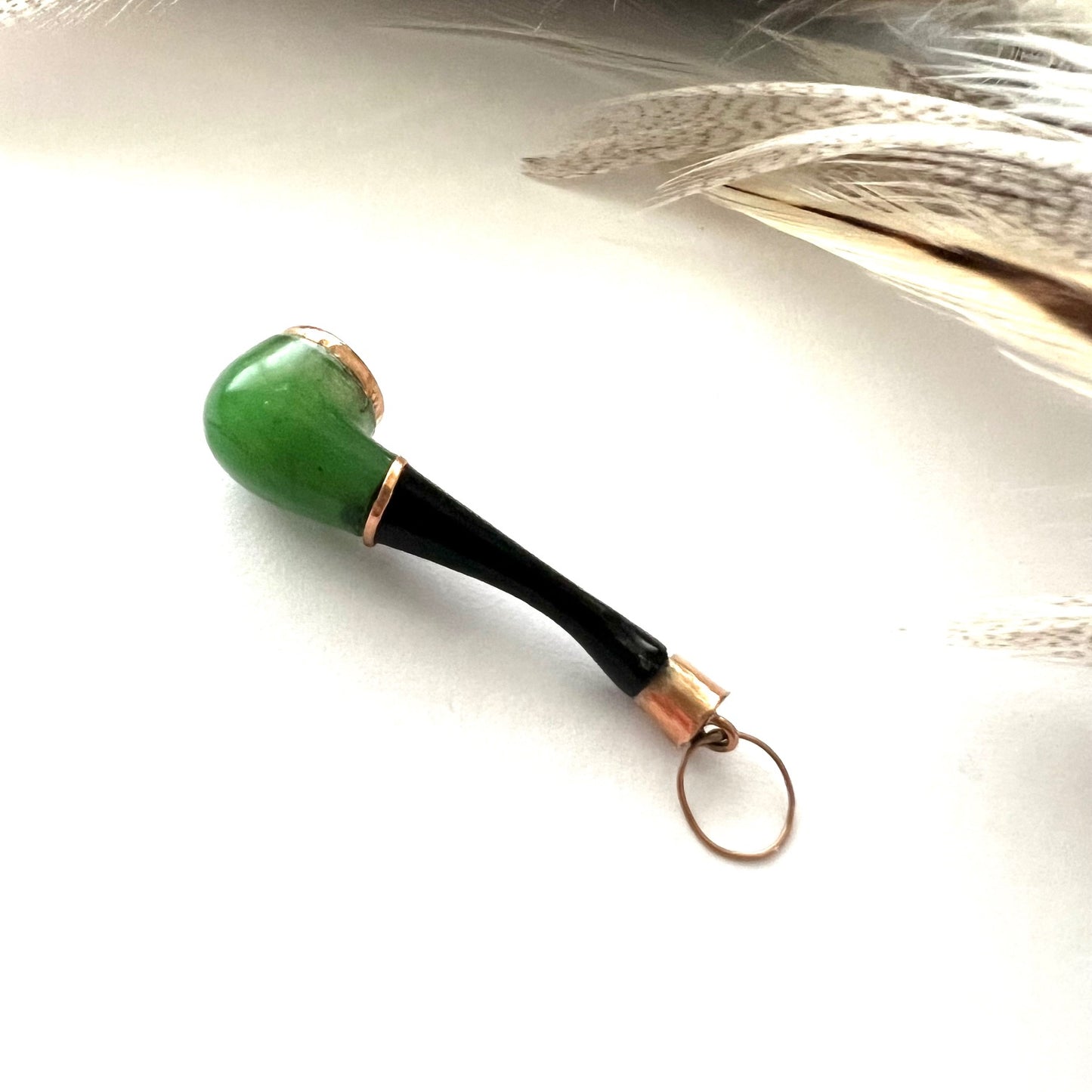 Vintage 10k Gold Jade and Onyx Mano Figa Pipe charm