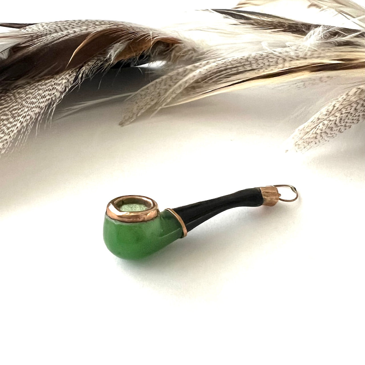 Vintage 10k Gold Jade and Onyx Mano Figa Pipe charm