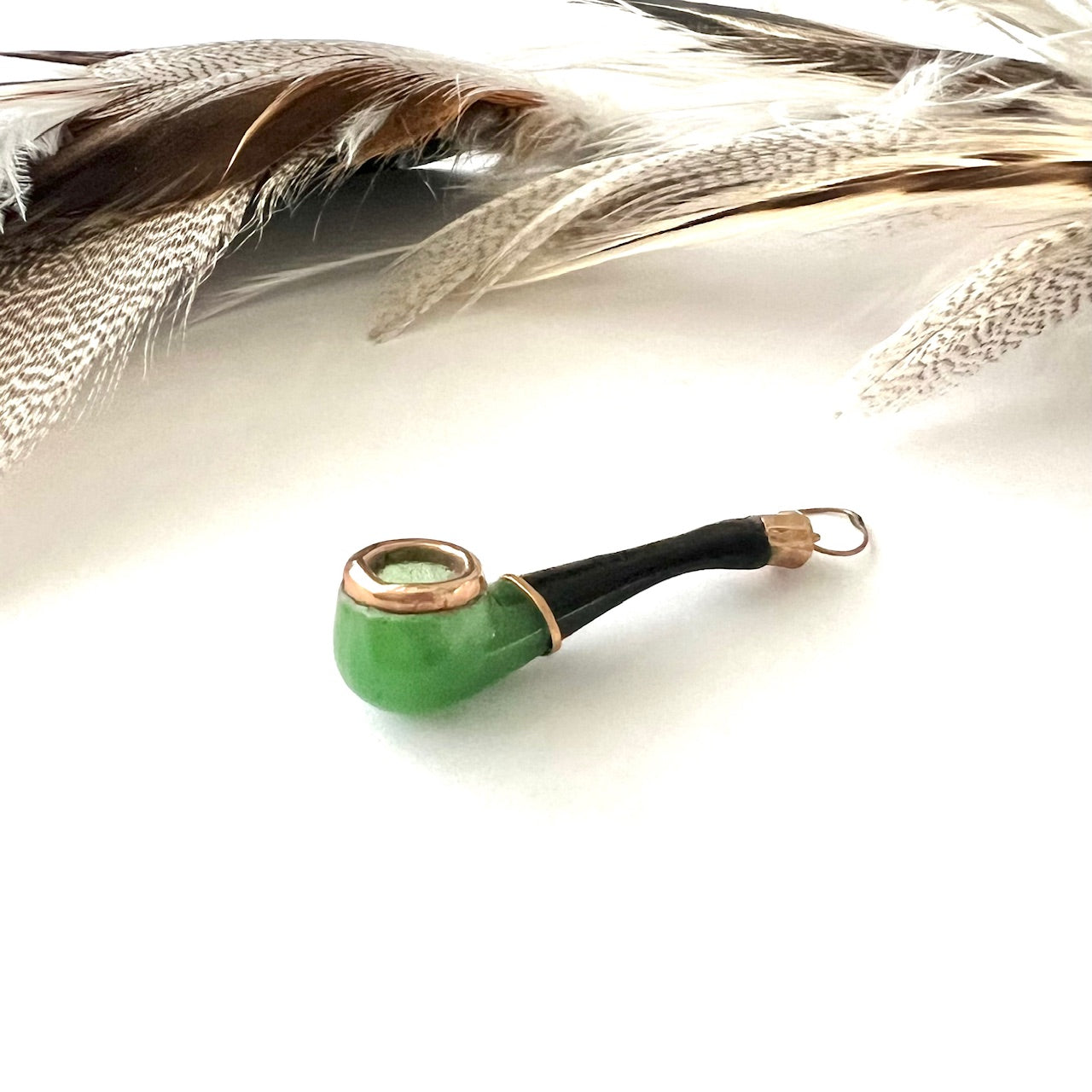 Vintage 10k Gold Jade and Onyx Mano Figa Pipe charm