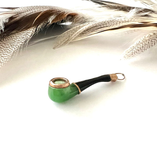 Vintage 10k Gold Jade and Onyx Mano Figa Pipe charm