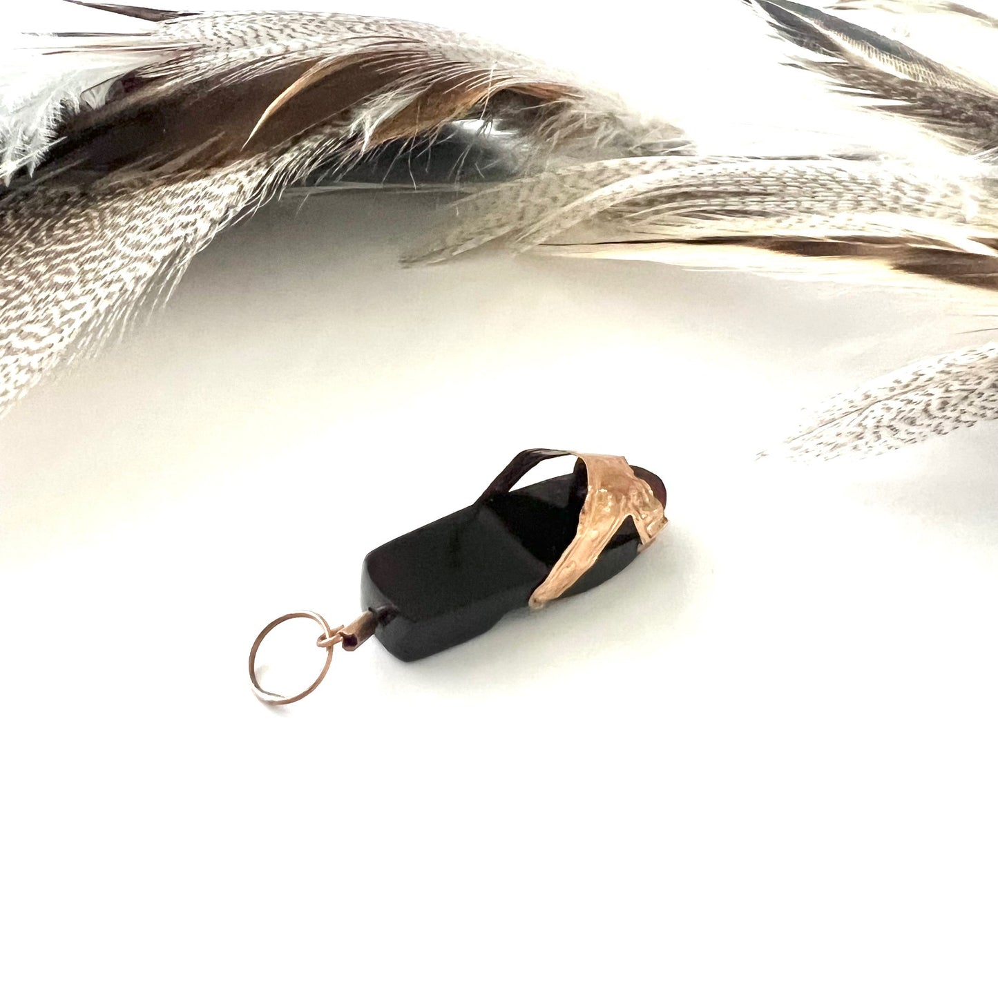 Vintage Black Agate and 10k Gold Shoe Mano Figa Pendant