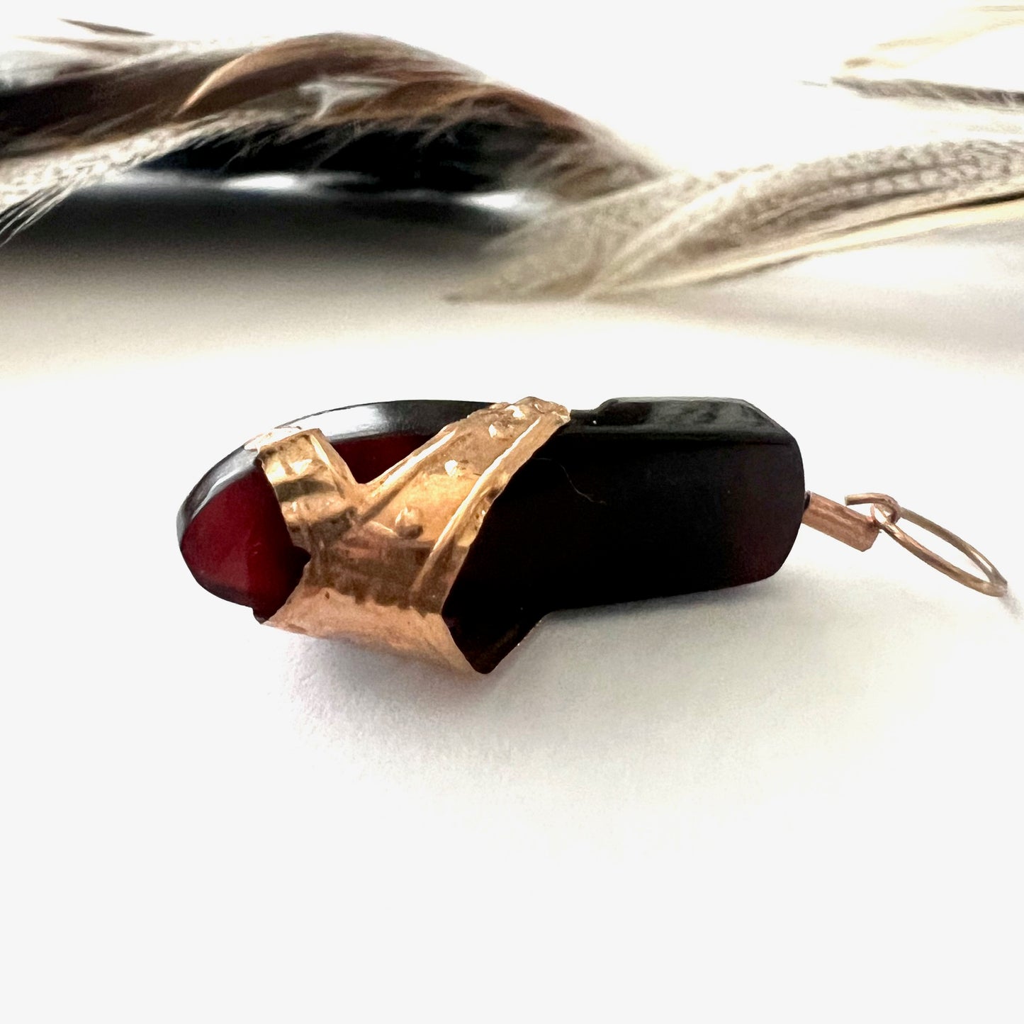 Vintage Black Agate and 10k Gold Shoe Mano Figa Pendant