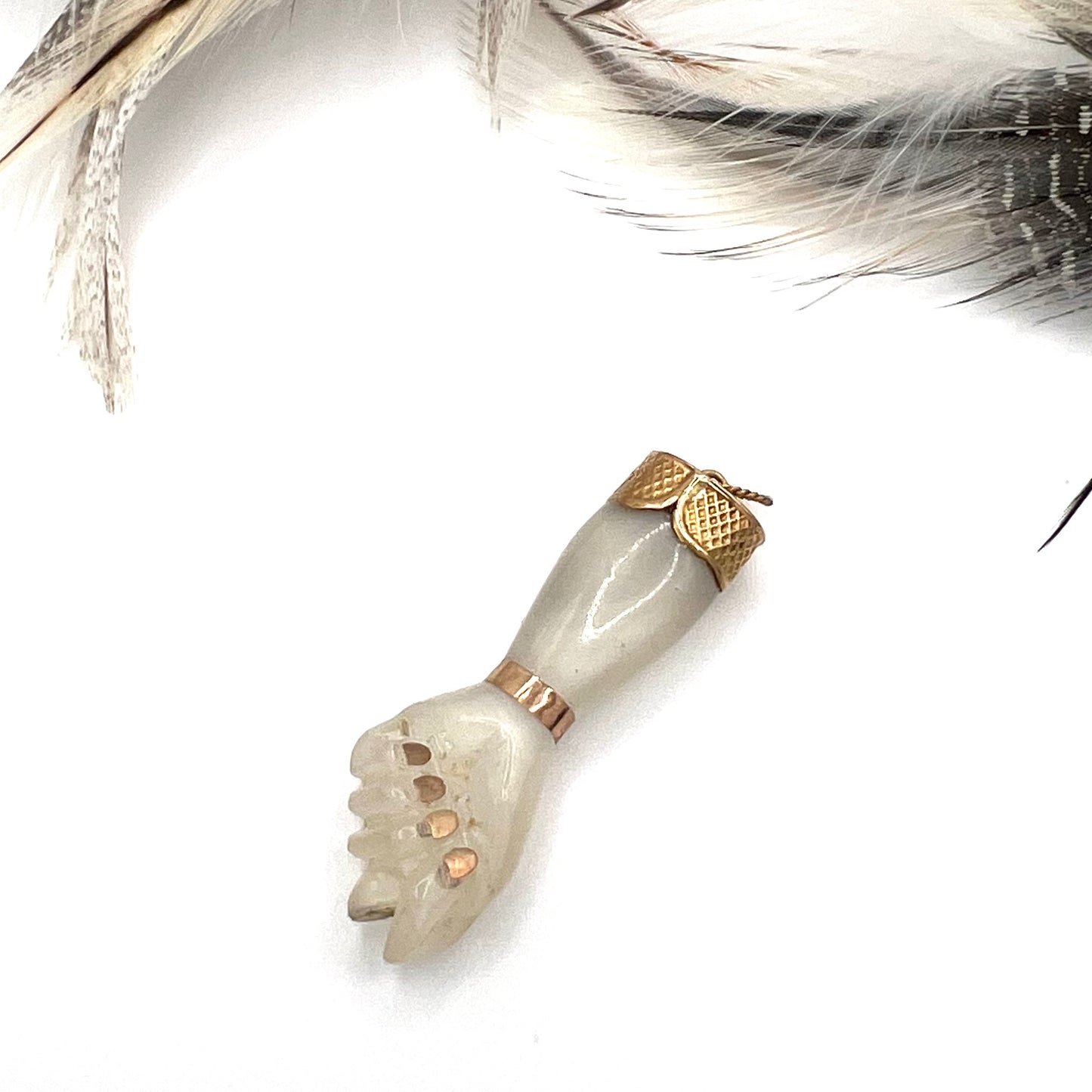 Vintage Carved White Quartz and 14k Gold Mano Figa Hand Charm