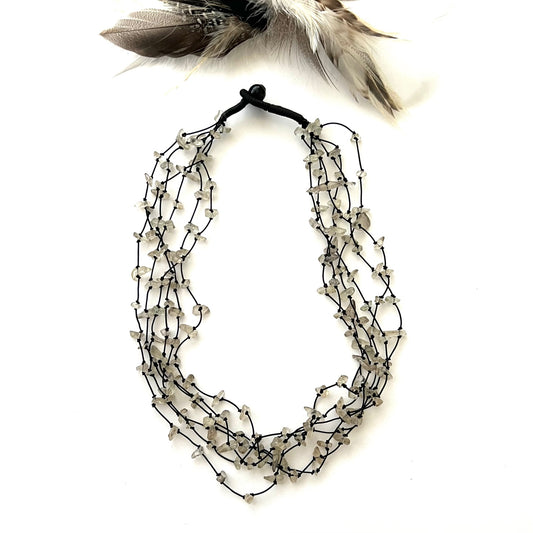 Vintage multi strand Knotted Cord and Quartz Necklace