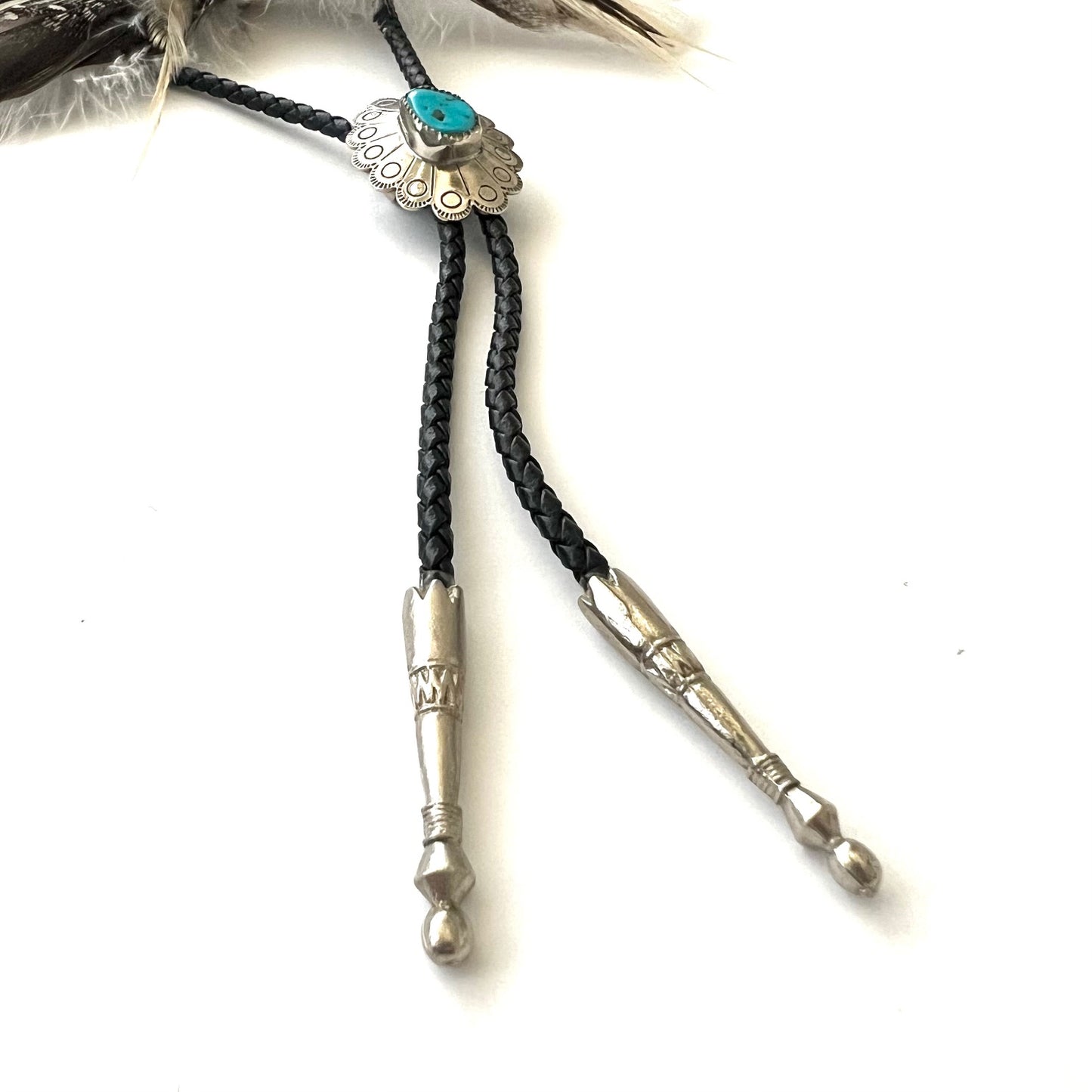Vintage Turquoise Nugget and Silver Flower Bolo Tie