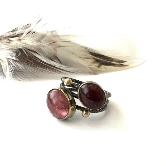 Vintage Pink Tourmaline Art School Ring - size 8