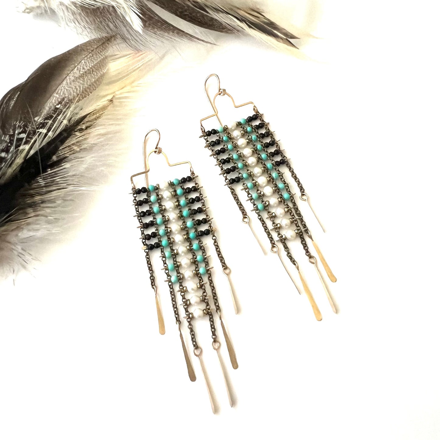 Demimonde Temptress Pearl and Turquoise Earrings