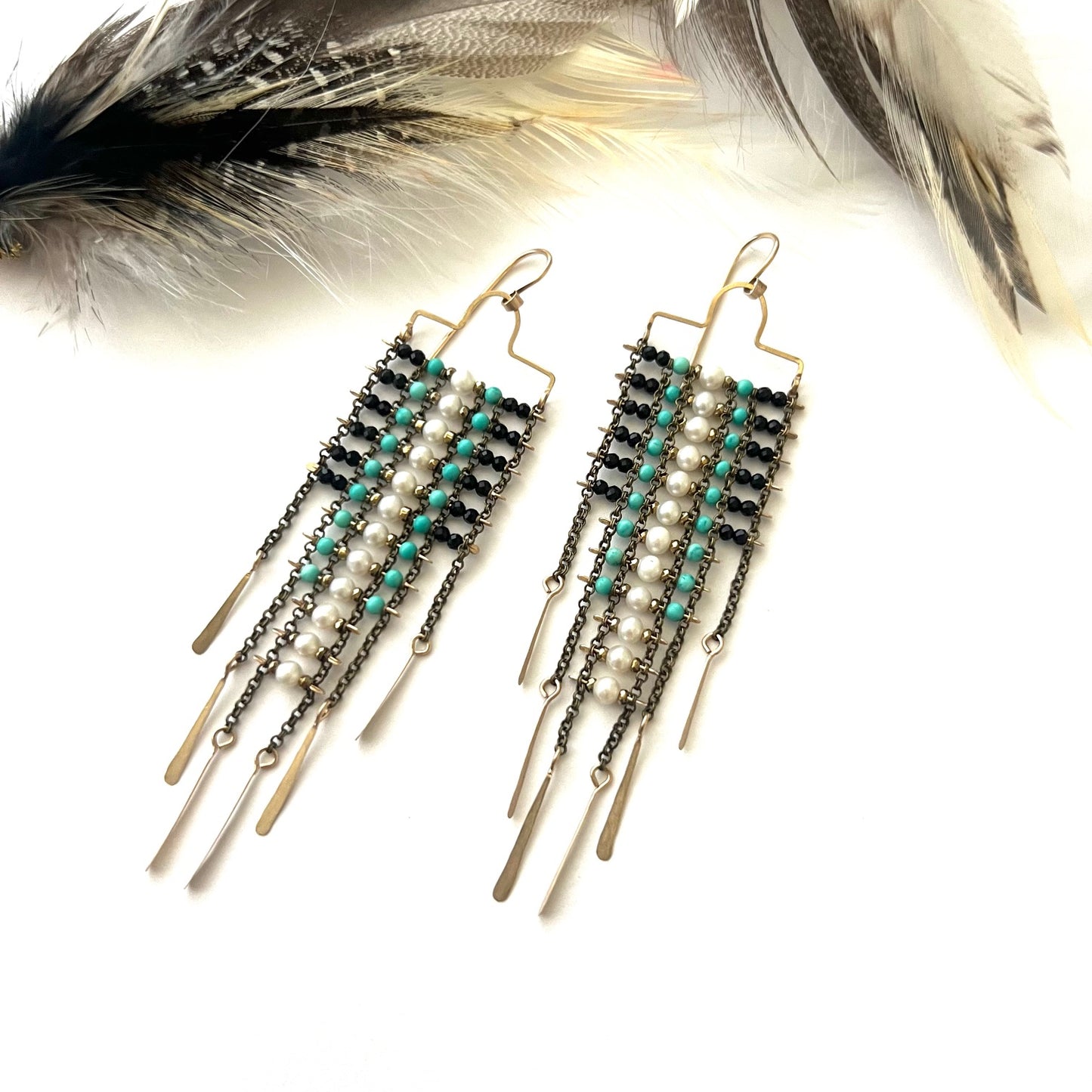 Demimonde Temptress Pearl and Turquoise Earrings