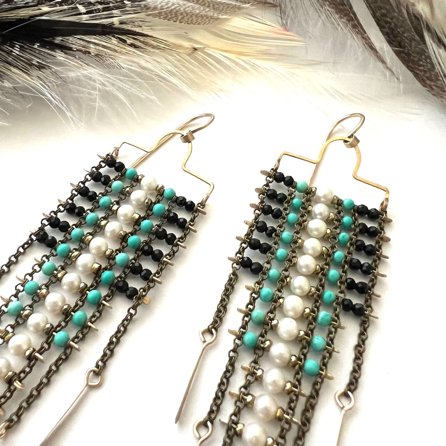 Demimonde Temptress Pearl and Turquoise Earrings