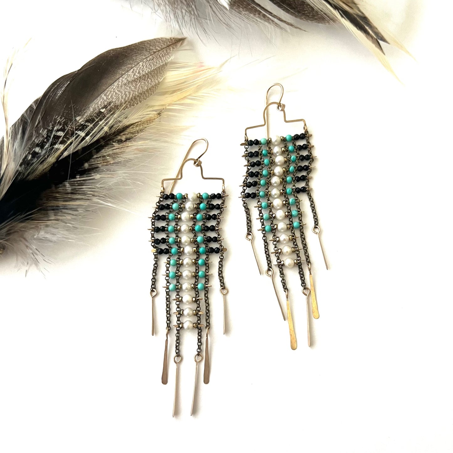 Demimonde Temptress Pearl and Turquoise Earrings