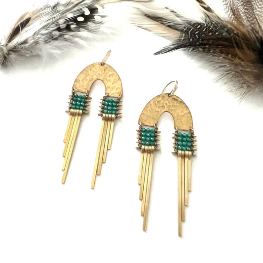 Arcus Doube Fringe Earrings with Green Amazonite